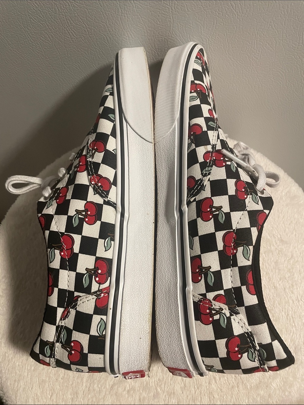 Vans Kids Checkerboard Cherry Canvas Sneakers - Black/White/Red - Picture 5 of 8